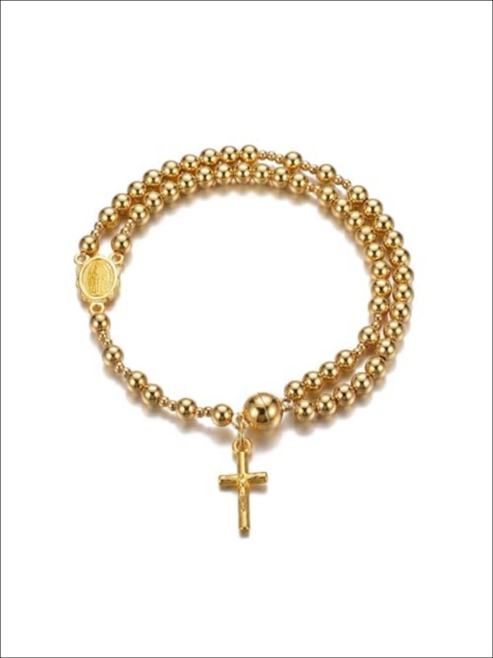Rosary Cross Bracelet Women Crystal Beaded Gold Cross Pendant Religious Charm